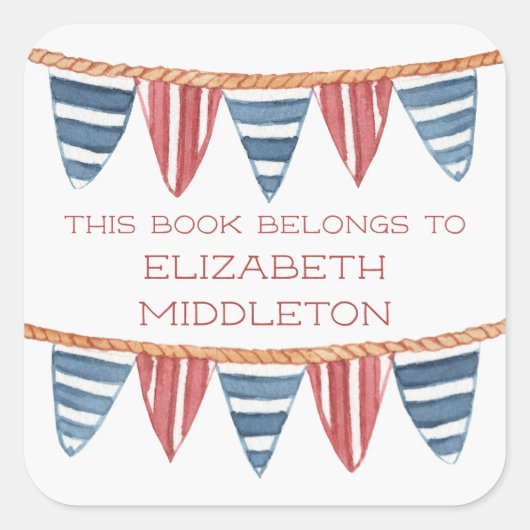 Coastal Nautical Beach Flags Bookplate Vierkante Sticker (Voorkant)