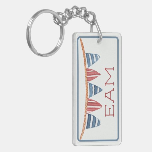 Coastal Nautical Beach Flags Monogram Sleutelhanger (Voorkant Links)