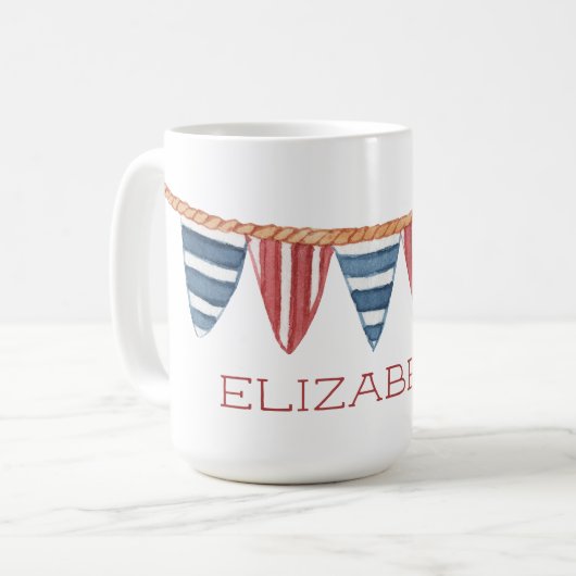 Coastal Nautical Beach Flags Personalized Koffiemok (Voorkant links)