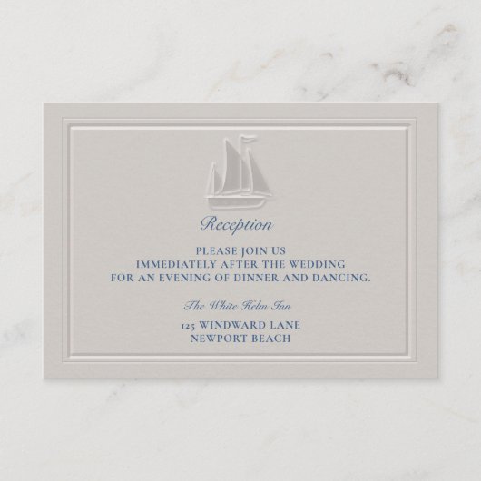Coastal Nautical Boat Formal Wedding Reception Informatiekaartje (Voorkant)