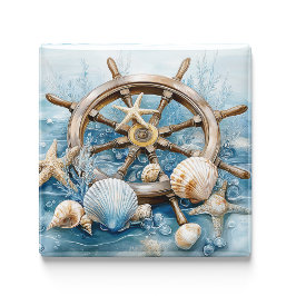 Coastal Nautical Helm Boat Blue Kitchen Magnet