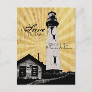 Coastal Nautical Lighthouse Wedding save the date Aankondigingskaart