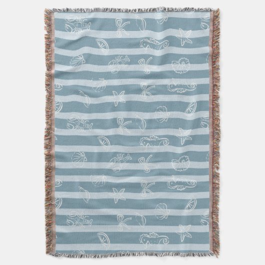 Coastal Nautical Pattern | Blue Sea Shell & Seahor Deken (Voorkant Verticaal)