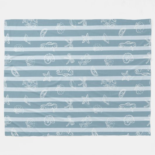 Coastal Nautical Pattern | Blue Sea Shell & Seahor Fleece Deken (Voorkant (Horizontaal))