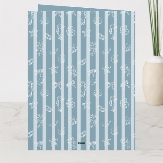 Coastal Nautical Pattern | Blue Sea Shell & Seahor Kaart (Achterkant)