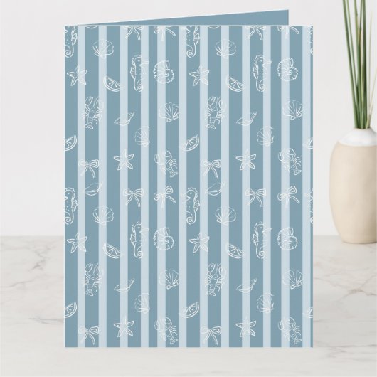 Coastal Nautical Pattern | Blue Sea Shell & Seahor Kaart (Voorkant)