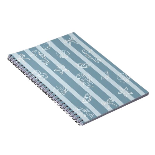Coastal Nautical Pattern | Blue Sea Shell & Seahor Notitieboek (Rechterzijde)