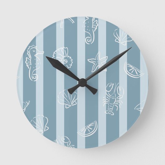 Coastal Nautical Pattern | Blue Sea Shell & Seahor Ronde Klok (Voorkant)