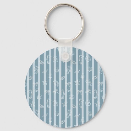Coastal Nautical Pattern | Blue Sea Shell & Seahor Sleutelhanger (Voorkant)