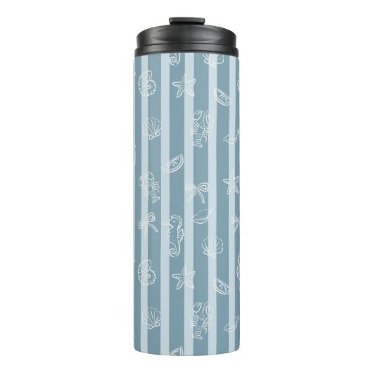 Coastal Nautical Pattern | Blue Sea Shell & Seahor Thermosbeker (Voorkant)
