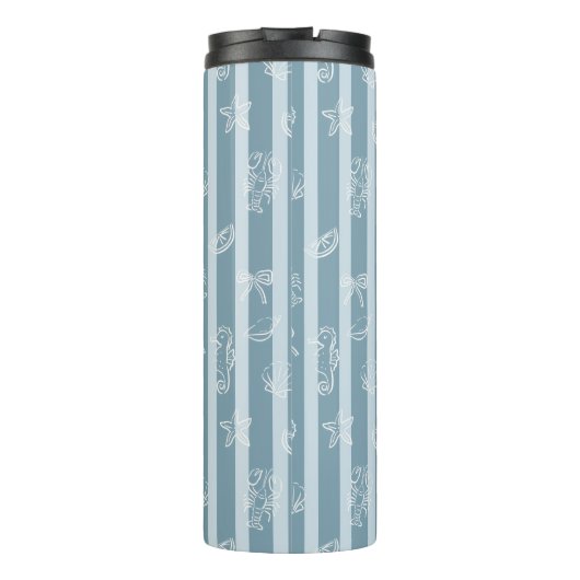 Coastal Nautical Pattern | Blue Sea Shell & Seahor Thermosbeker (Achterkant)