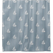 Coastal Nautical Sailboats on Blue Stripes Douchegordijn (Voorkant)