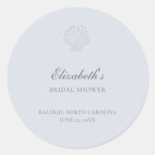 Coastal Nautical Shell Blue Elegant Bridal Shower Ronde Sticker (Voorkant)