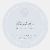 Coastal Nautical Shell Blue White Bridal Shower Ronde Sticker (Voorkant)