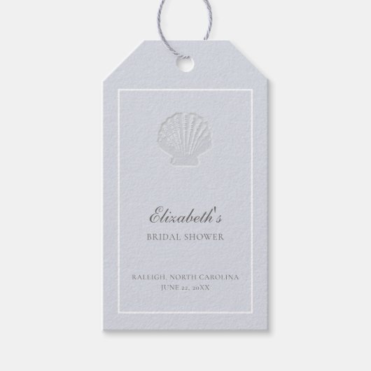 Coastal Nautical Shell Elegant Blue Bridal Shower Cadeaulabel (Voorkant)