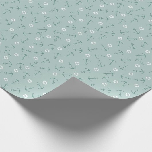 Coastal Nautical Small Anchors Tossed - Mint Green Cadeaupapier (Hoek)