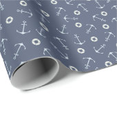 Coastal Nautical Small Anchors Tossed on Navy Blue Cadeaupapier (Rol Hoek)