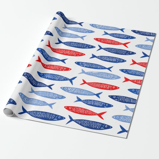 Coastal Nautical Summer Fish Pattern Cadeaupapier (Uitgerold)