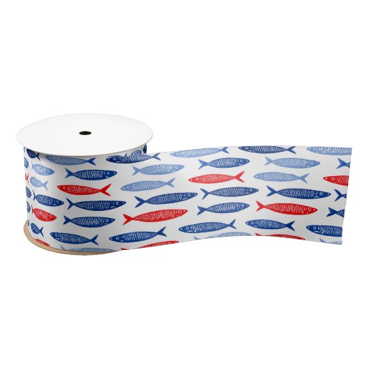 Coastal Nautical Summer Fish Pattern Satijnen Lint (Spoel)