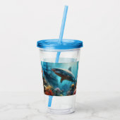 Coastal/nautical tiger shark & coral reef acryl drinkbeker (Achterkant)