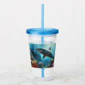 Coastal/nautical tiger shark & coral reef acryl drinkbeker (Voorkant)