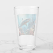 Coastal/nautical tiger shark & coral reef glas (Achterkant)