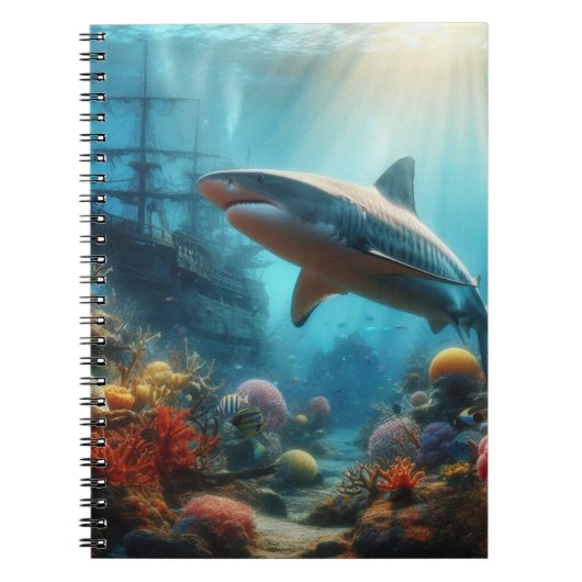 Coastal/nautical tiger shark & coral reef notitieboek (Voorkant)