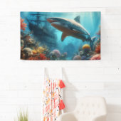 Coastal/nautical tiger shark & coral reef spandoek (Insitu)