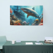Coastal/nautical tiger shark & coral reef spandoek (Beurs)