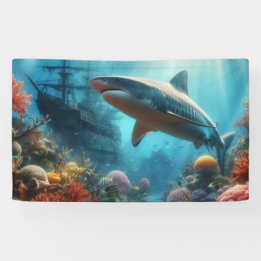Coastal/nautical tiger shark & coral reef spandoek (Horizontaal)