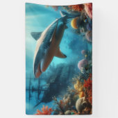 Coastal/nautical tiger shark & coral reef spandoek (Verticaal)