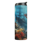 Coastal/nautical tiger shark & coral reef thermosbeker (Gedraaid links)