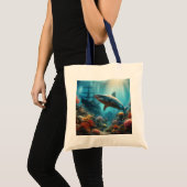 Coastal/nautical tiger shark & coral reef tote bag (Voorkant (product))