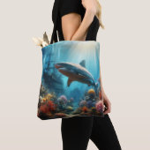 Coastal/nautical tiger shark & coral reef tote bag (Dichtbij)