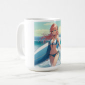 Coastal/Nautical/tropical anime surfer girl Koffiemok (Voorkant links)
