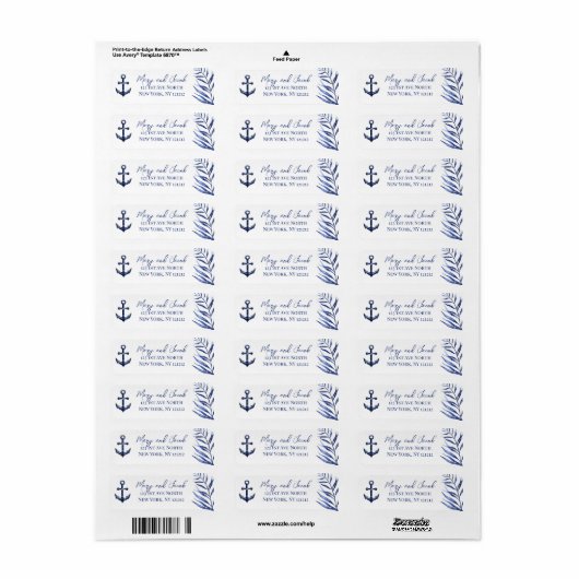 Coastal Nautical Wedding Retour Adres Label (Full Sheet)