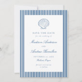 Coastal Navy Stripe Shell Wedding Save the Date (Voorkant)