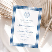 Coastal Navy Stripe Shell Wedding Save the Date