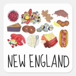 Coastal New England Foods Northeast America USA Vierkante Sticker