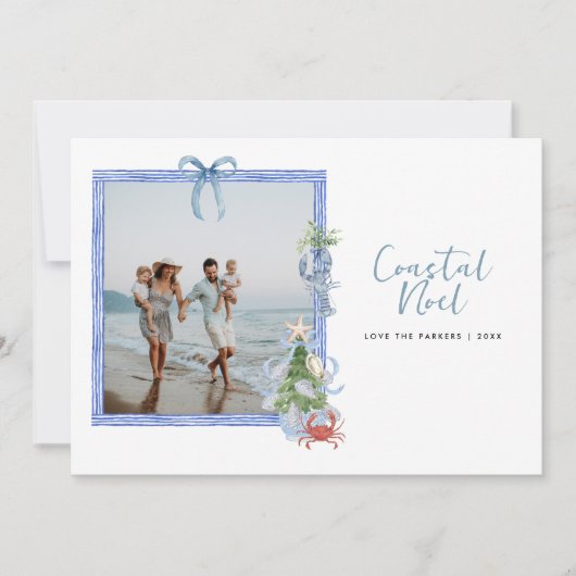 Coastal Noel | Elegant Coastal Christmas Photo Feestdagenkaart (Voorkant)