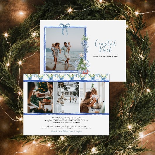Coastal Noel | Elegant Coastal Christmas Photo Feestdagenkaart