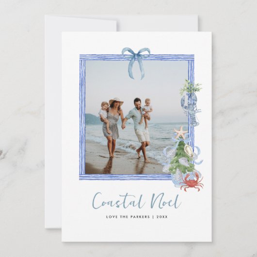 Coastal Noel | Elegant Coastal Christmas Photo Feestdagenkaart (Voorkant)