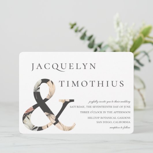 Coastal Oasis Boho-Chic Ampersand Wedding Kaart (Staand voorkant)