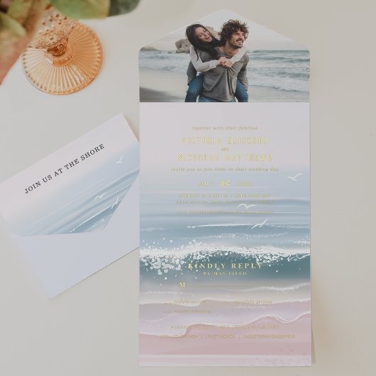 Coastal Ocean Beach All in One Wedding Invite Uitnodiging