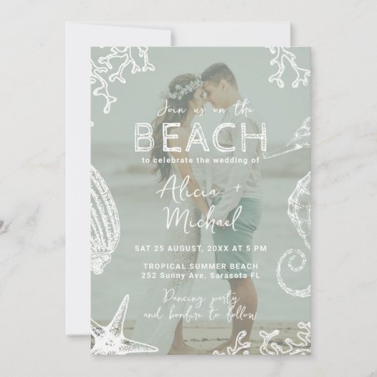 Coastal ocean beach destination wedding all in one kaart (Voorkant)