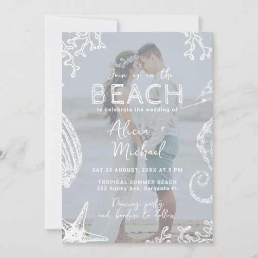 Coastal ocean beach destination wedding all in one kaart (Voorkant)