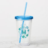 Coastal Ocean Blue Seashells en Starfish Monogram Acryl Drinkbeker (Achterkant)