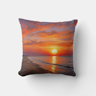 Coastal Ocean Purple Orange Sunset Throw Pillow Kussen