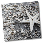 Coastal Ocean Zee Shell-patroon Tegeltje<br><div class="desc">Prachtige print gemaakt van tonnen schelpstukjes en rotsen, en met een witte zeester! Perfect voor de strandliefhebber, nautisch thema of een zomerpatroon. Heeft een beetje een zwart-wit vibe vanwege de kleuren. Of je deze tegel wilt gebruiken als een klein onderzetter of trivet voor een drink of bord... of je wilt...</div>