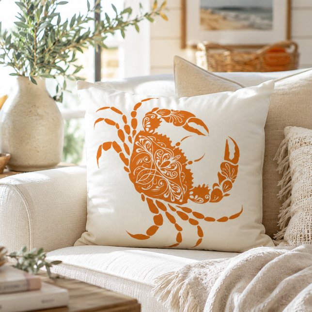 Coastal Oranje Krab Strandhuis  Kussen (Creator heeft geüpload)